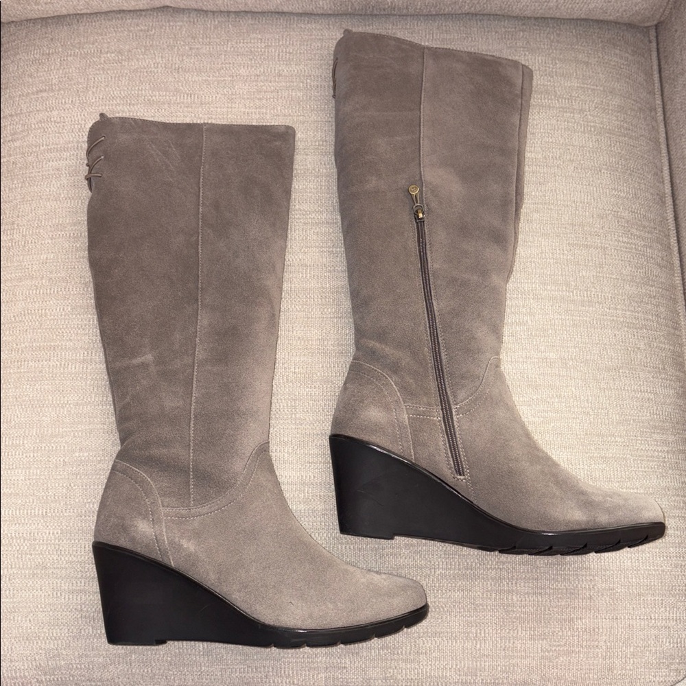 Blondo Larissa Waterproof Suede Leather Knee High Wedge Boots